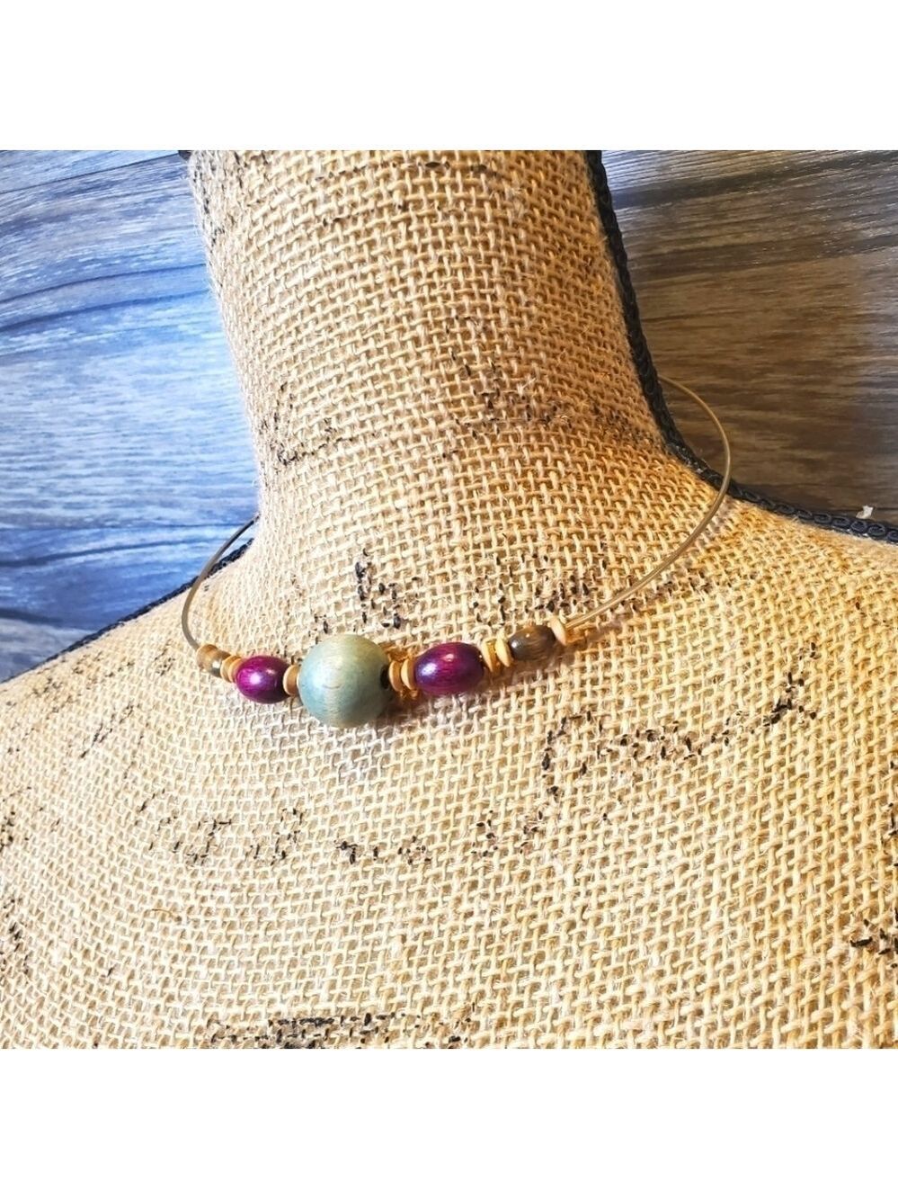 Wooden Beaded Choker Necklace Boho Hippie Mother Earth Vibe
